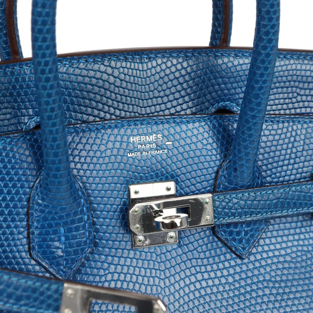 Pre-owned Hermes Birkin 25 Bleu Izmir Varanus Niloticus Lizard Palladium Hardware - Image 7