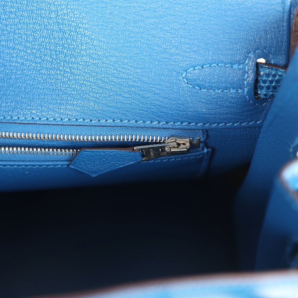 Pre-owned Hermes Birkin 25 Bleu Izmir Varanus Niloticus Lizard Palladium Hardware - Image 9
