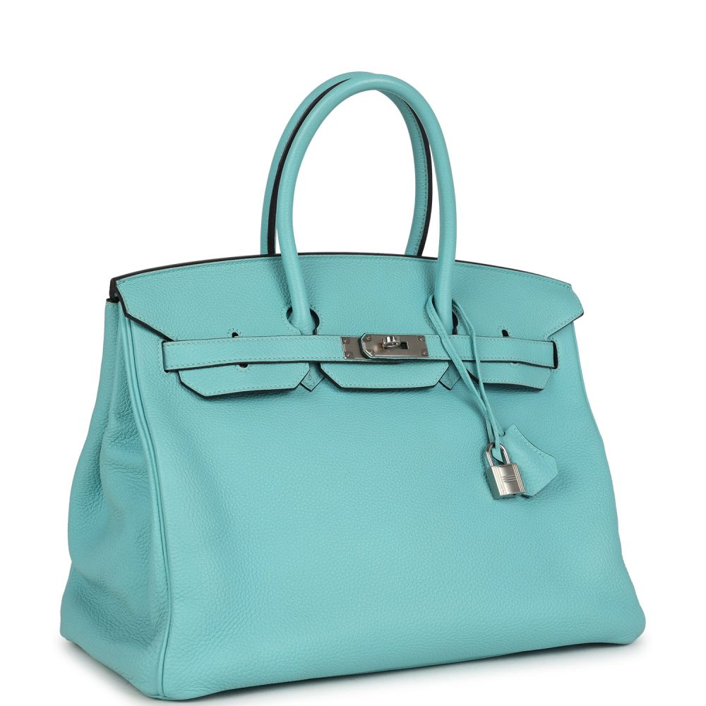 Pre-owned Hermes Birkin 35 Bleu Atoll Togo Palladium Hardware - Image 2