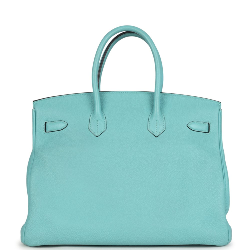Pre-owned Hermes Birkin 35 Bleu Atoll Togo Palladium Hardware - Image 4