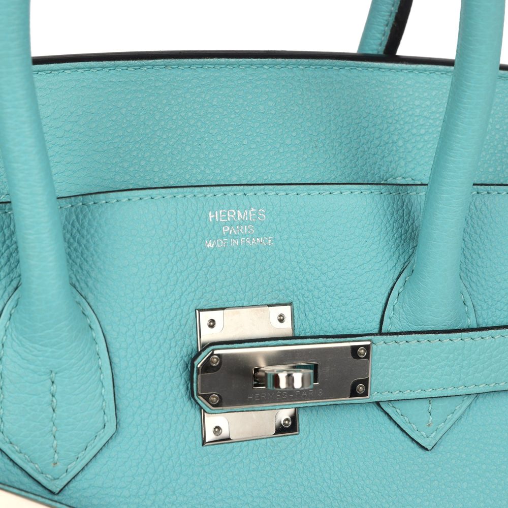 Pre-owned Hermes Birkin 35 Bleu Atoll Togo Palladium Hardware - Image 7