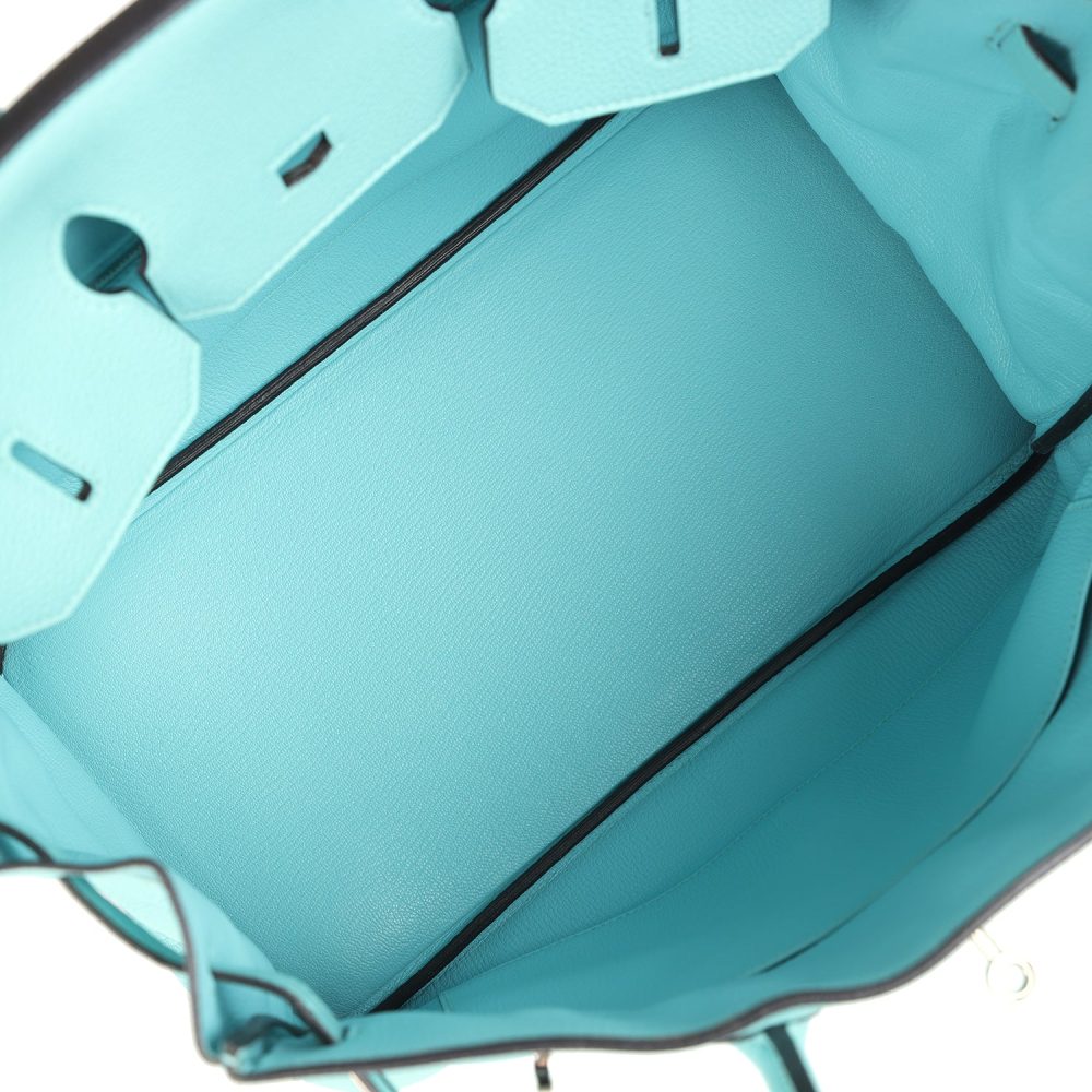 Pre-owned Hermes Birkin 35 Bleu Atoll Togo Palladium Hardware - Image 8