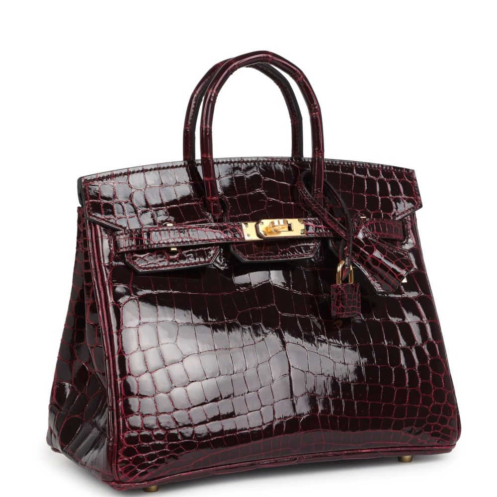 Hermes Birkin 25 Bordeaux Shiny Niloticus Crocodile Gold Hardware - Image 2