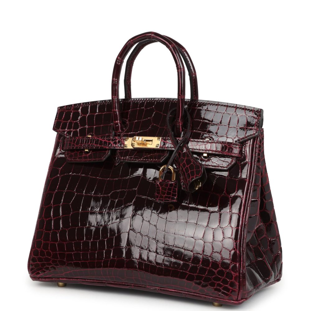 Hermes Birkin 25 Bordeaux Shiny Niloticus Crocodile Gold Hardware - Image 5