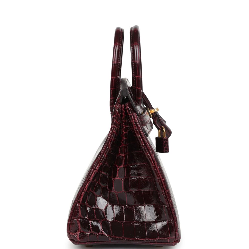 Hermes Birkin 25 Bordeaux Shiny Niloticus Crocodile Gold Hardware - Image 3