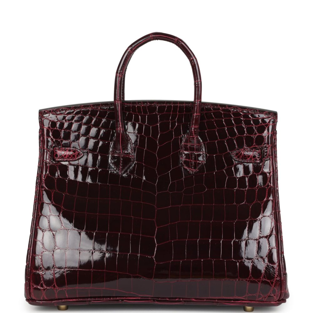 Hermes Birkin 25 Bordeaux Shiny Niloticus Crocodile Gold Hardware - Image 4