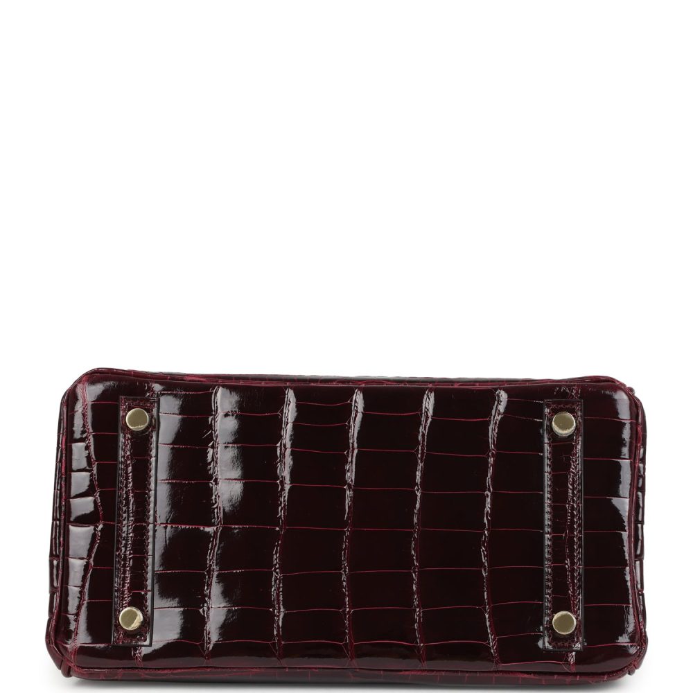 Hermes Birkin 25 Bordeaux Shiny Niloticus Crocodile Gold Hardware - Image 6