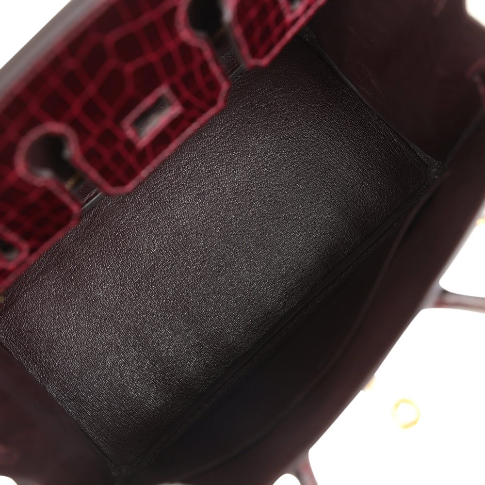 Hermes Birkin 25 Bordeaux Shiny Niloticus Crocodile Gold Hardware - Image 8