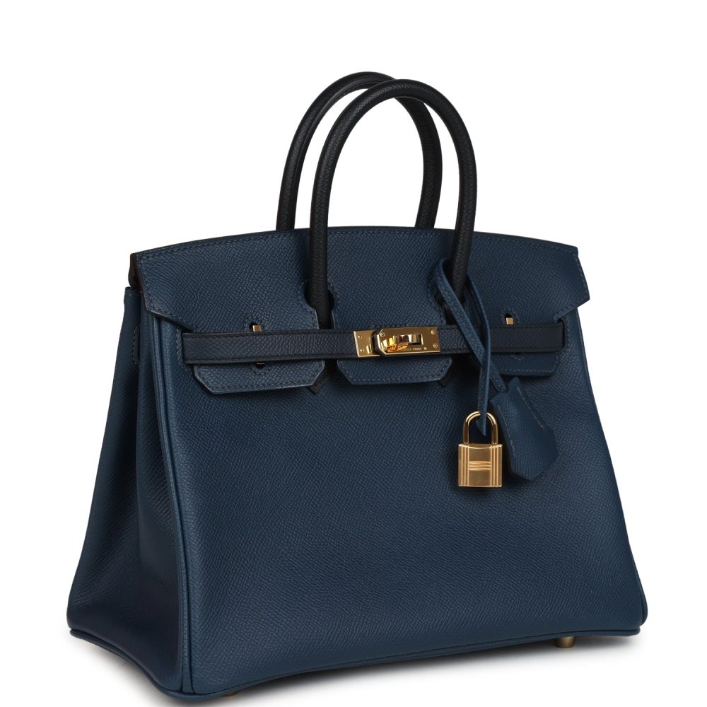 Pre-owned Hermes Birkin 25 Tri-color Bleu De Prusse, Bleu Indigo and Black Epsom Gold Hardware - Image 2