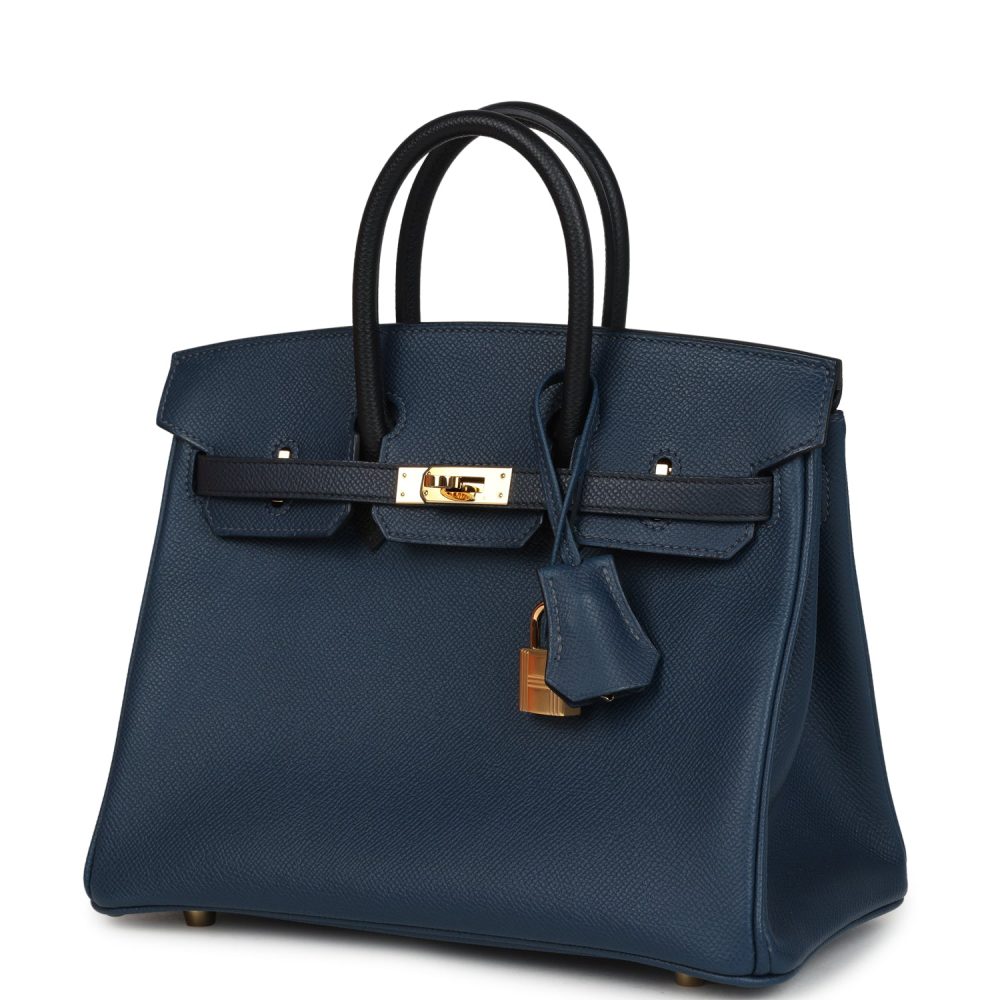 Pre-owned Hermes Birkin 25 Tri-color Bleu De Prusse, Bleu Indigo and Black Epsom Gold Hardware - Image 5