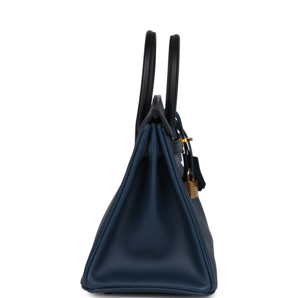 Pre-owned Hermes Birkin 25 Tri-color Bleu De Prusse, Bleu Indigo and Black Epsom Gold Hardware - Image 3