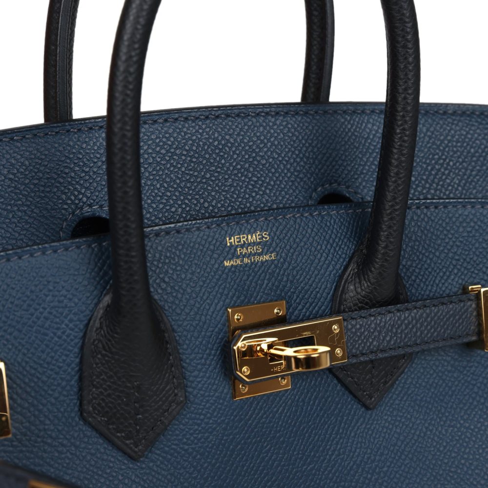 Pre-owned Hermes Birkin 25 Tri-color Bleu De Prusse, Bleu Indigo and Black Epsom Gold Hardware - Image 7