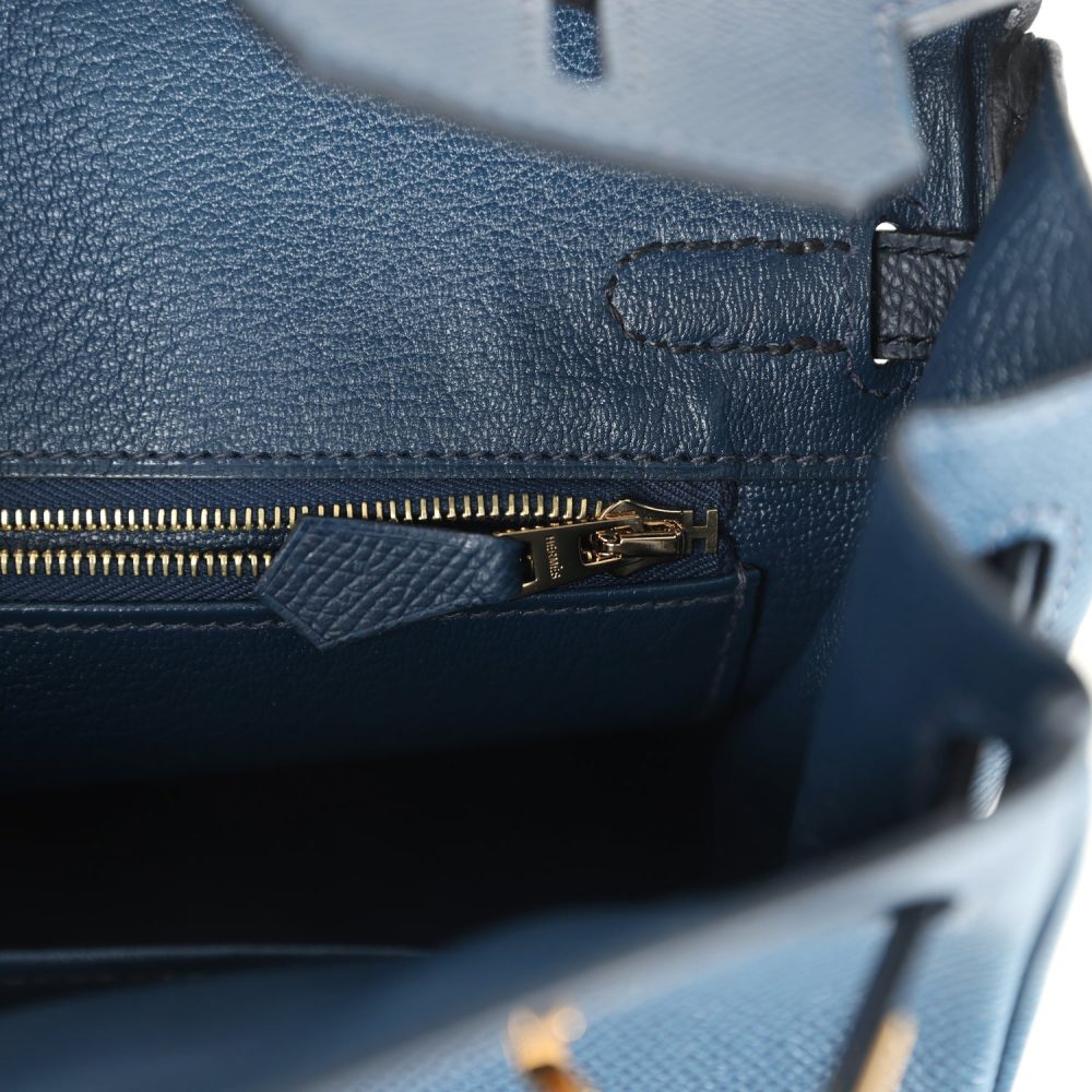 Pre-owned Hermes Birkin 25 Tri-color Bleu De Prusse, Bleu Indigo and Black Epsom Gold Hardware - Image 9
