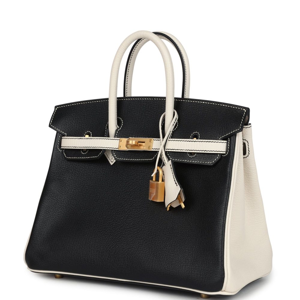Hermes Special Order (HSS) Birkin 25 Bi-Color Black and Nata Chevre Mysore Brushed Gold Hardware - Image 5