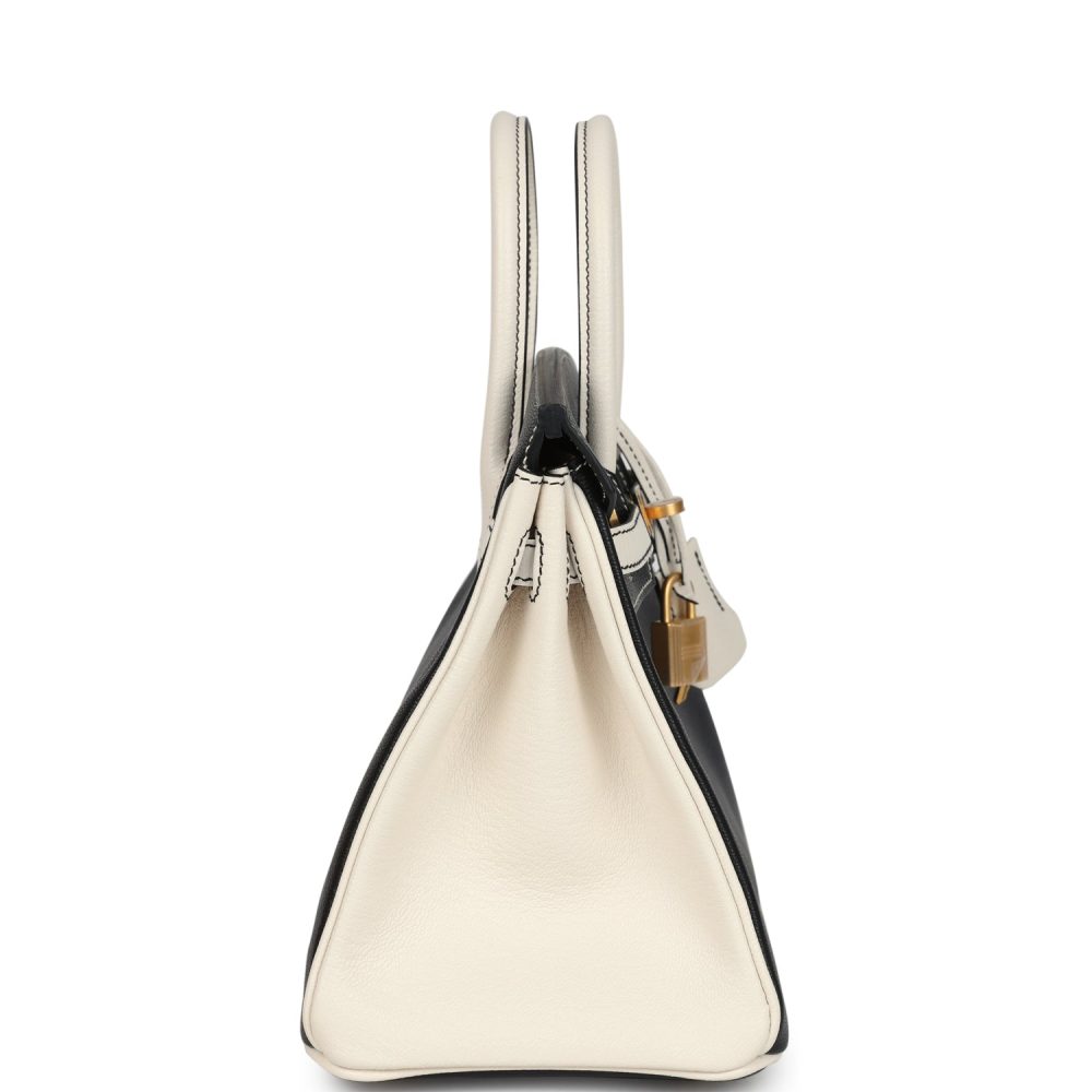 Hermes Special Order (HSS) Birkin 25 Bi-Color Black and Nata Chevre Mysore Brushed Gold Hardware - Image 3