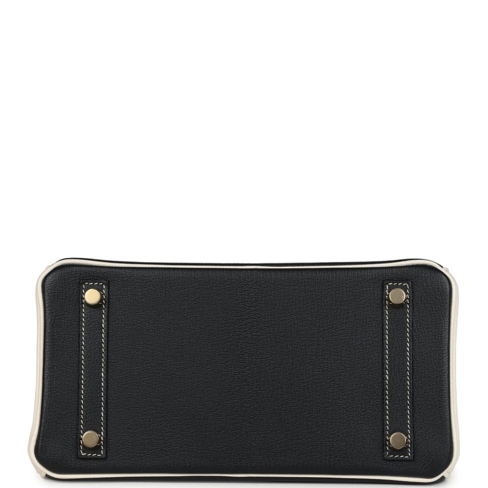 Hermes Special Order (HSS) Birkin 25 Bi-Color Black and Nata Chevre Mysore Brushed Gold Hardware - Image 6