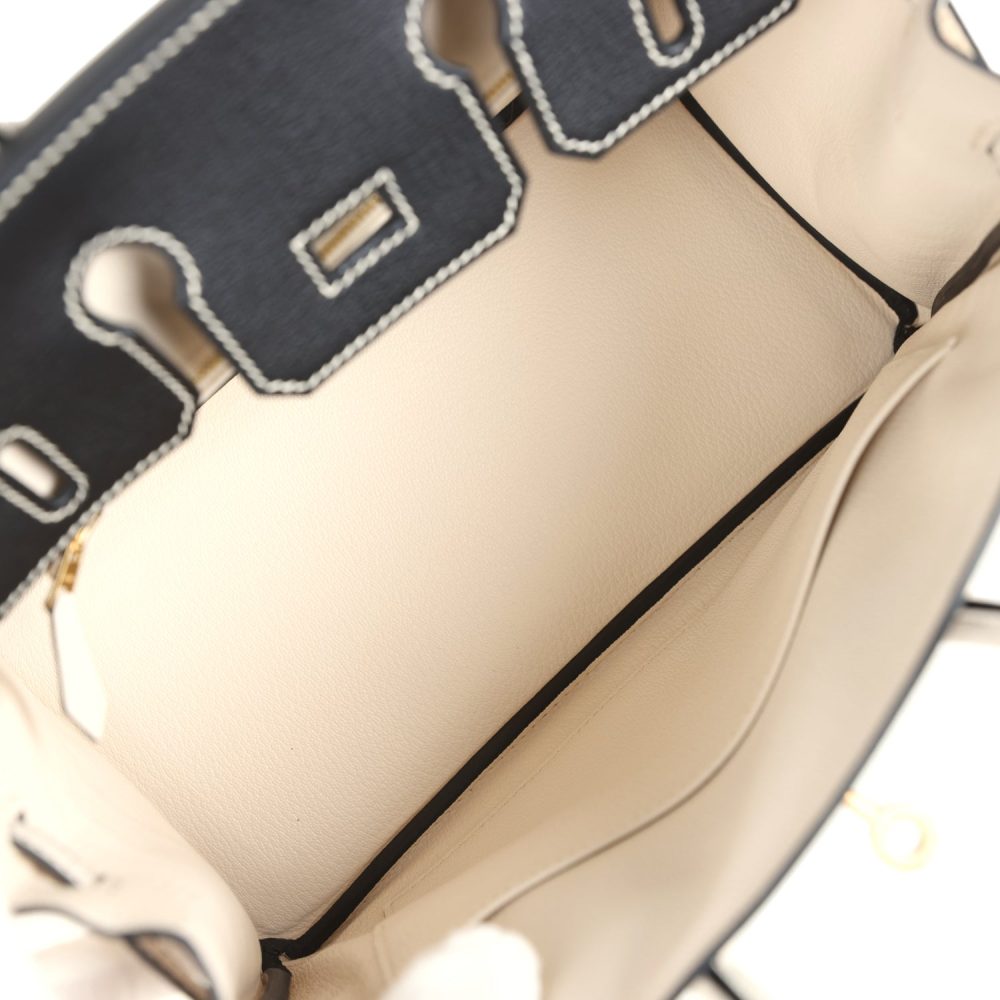 Hermes Special Order (HSS) Birkin 25 Bi-Color Black and Nata Chevre Mysore Brushed Gold Hardware - Image 8