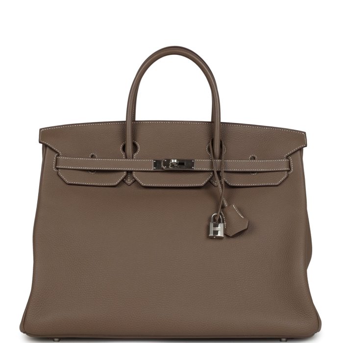 Pre-owned Hermes Birkin 40 Etoupe Togo Palladium Hardware