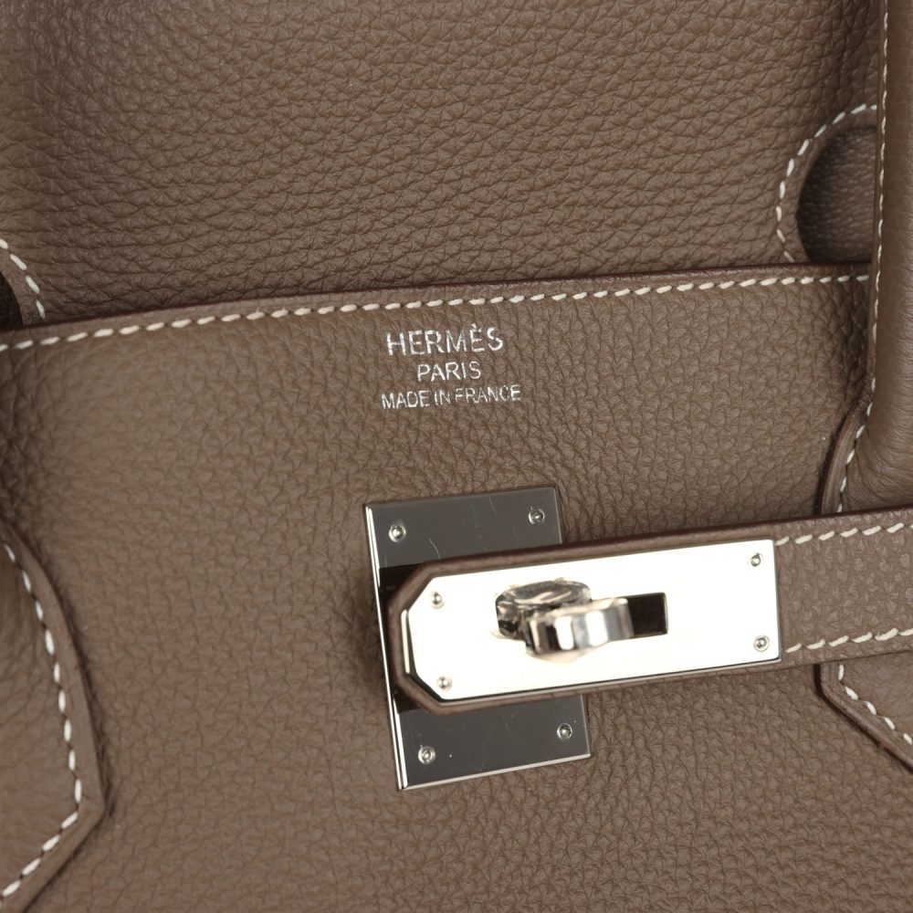 Pre-owned Hermes Birkin 40 Etoupe Togo Palladium Hardware - Image 7