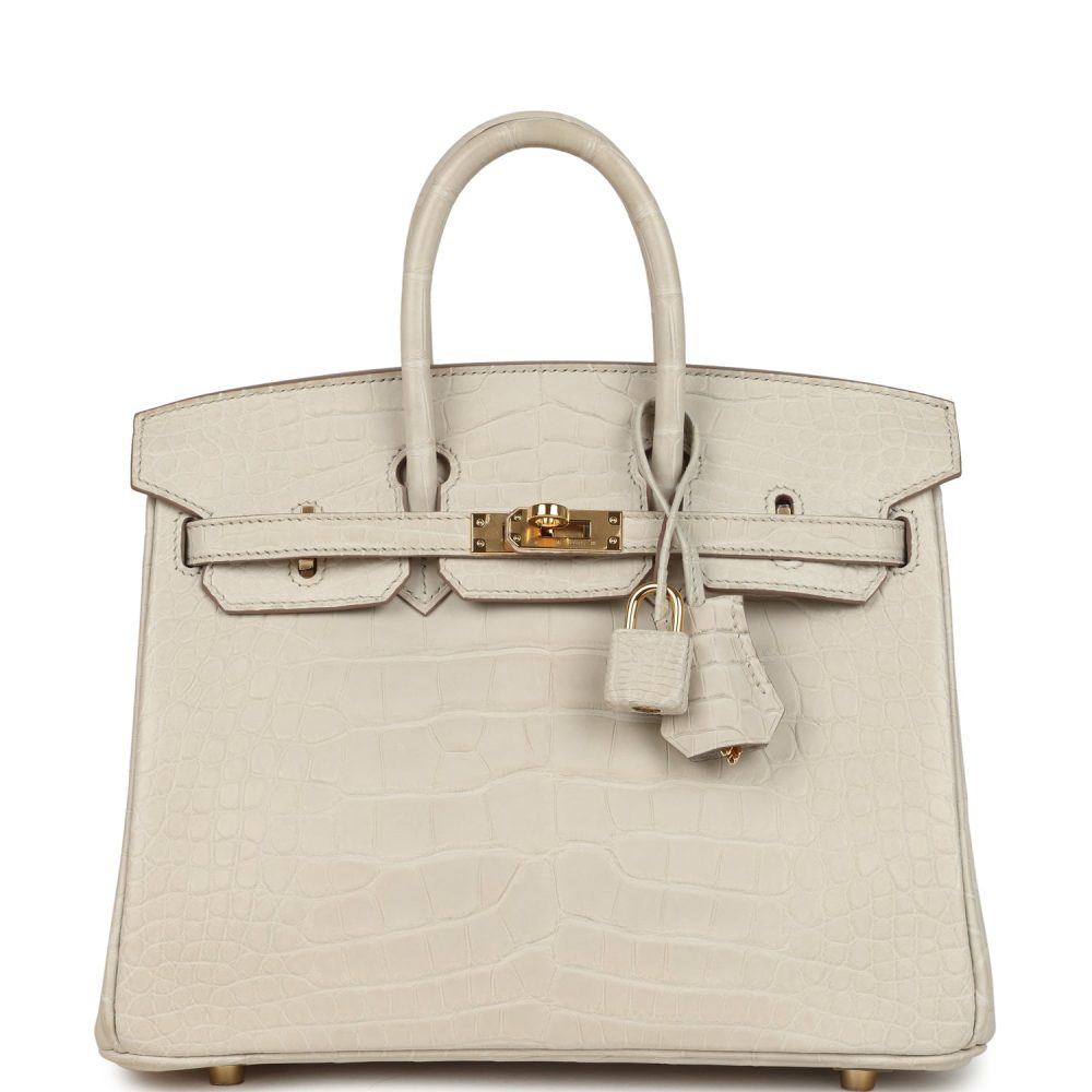 Pre-owned Hermes Birkin 25 Beton Matte Alligator Gold Hardware