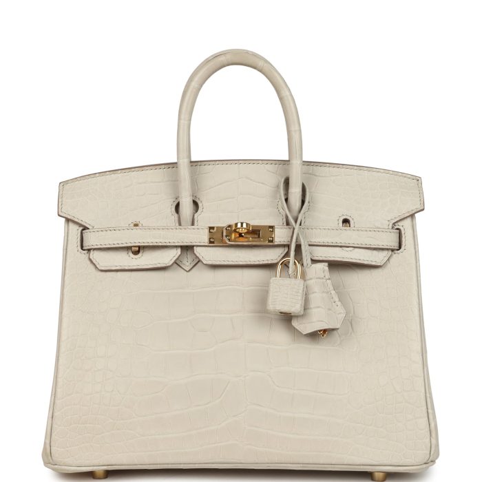 Pre-owned Hermes Birkin 25 Beton Matte Alligator Gold Hardware