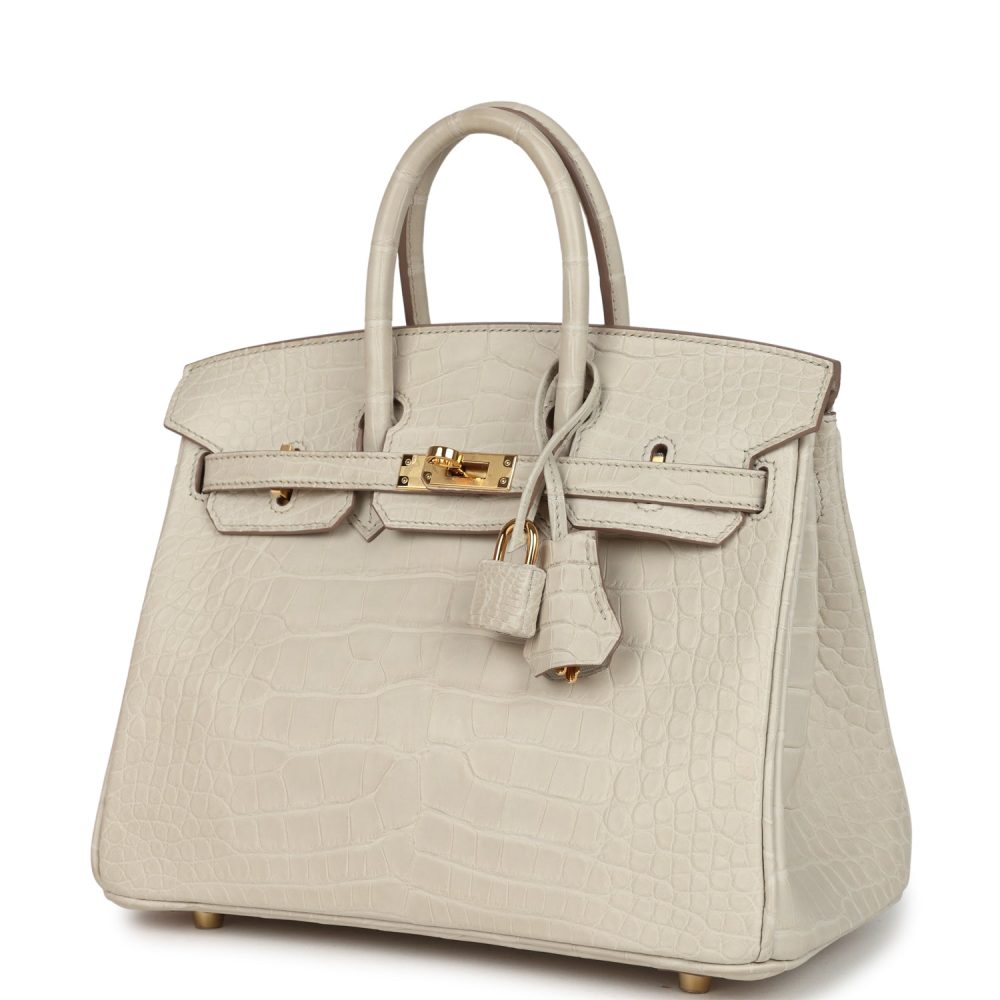 Pre-owned Hermes Birkin 25 Beton Matte Alligator Gold Hardware - Image 5