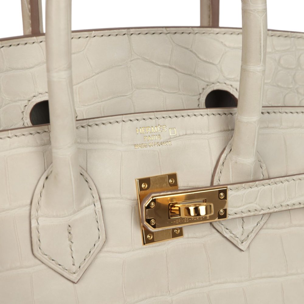 Pre-owned Hermes Birkin 25 Beton Matte Alligator Gold Hardware - Image 7