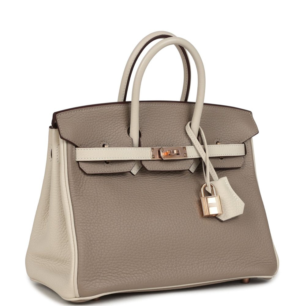 Hermes Special Order (HSS) Birkin 25 Gris Tourterelle and Craie Clemence Rose Gold Hardware - Image 2