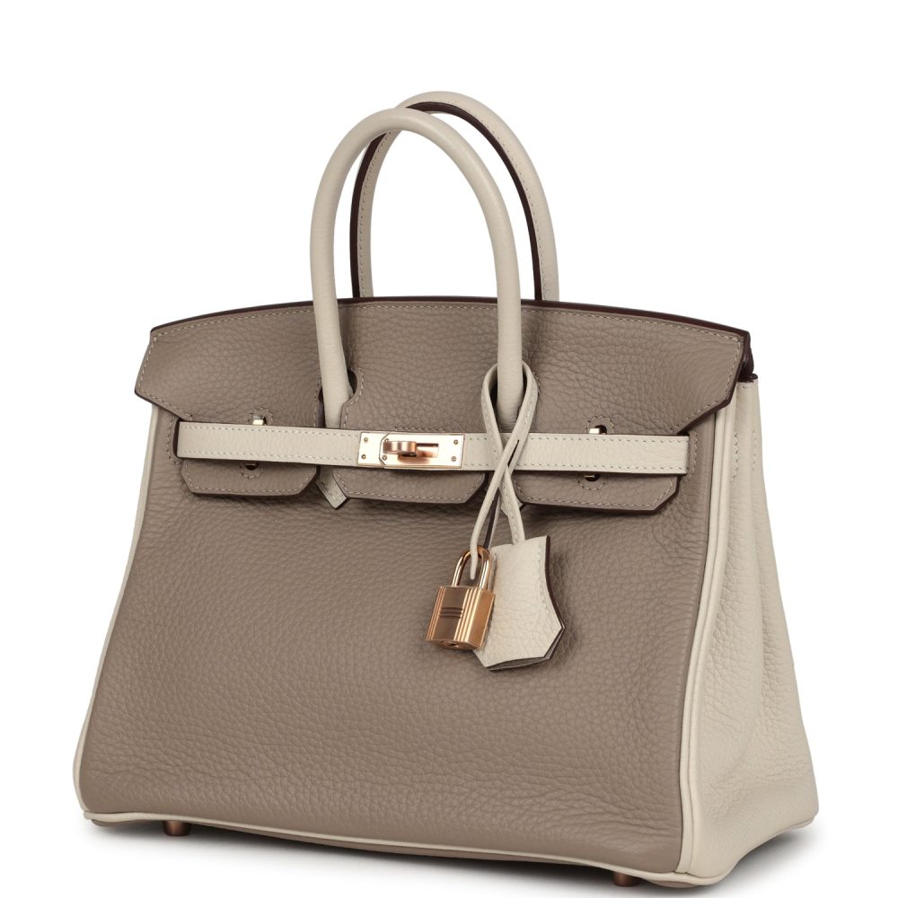 Hermes Special Order (HSS) Birkin 25 Gris Tourterelle and Craie Clemence Rose Gold Hardware - Image 5