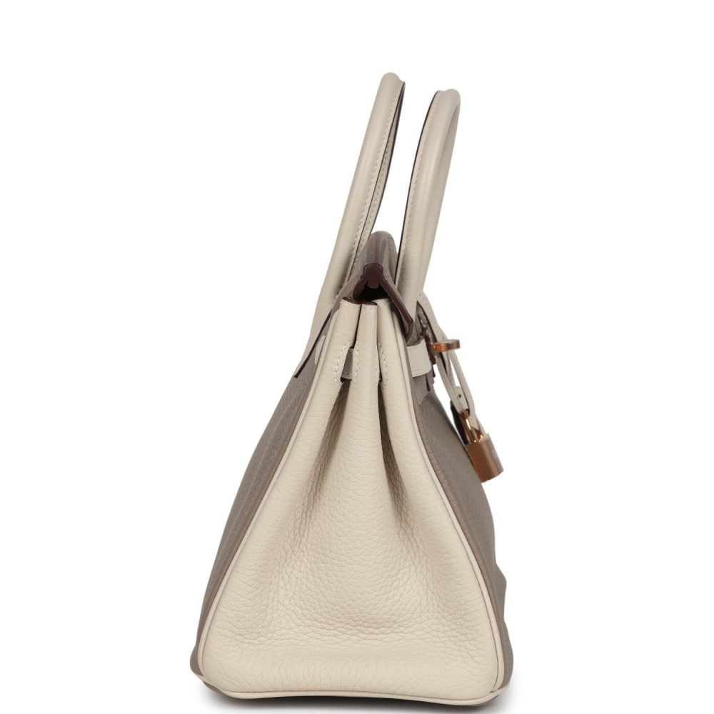 Hermes Special Order (HSS) Birkin 25 Gris Tourterelle and Craie Clemence Rose Gold Hardware - Image 3