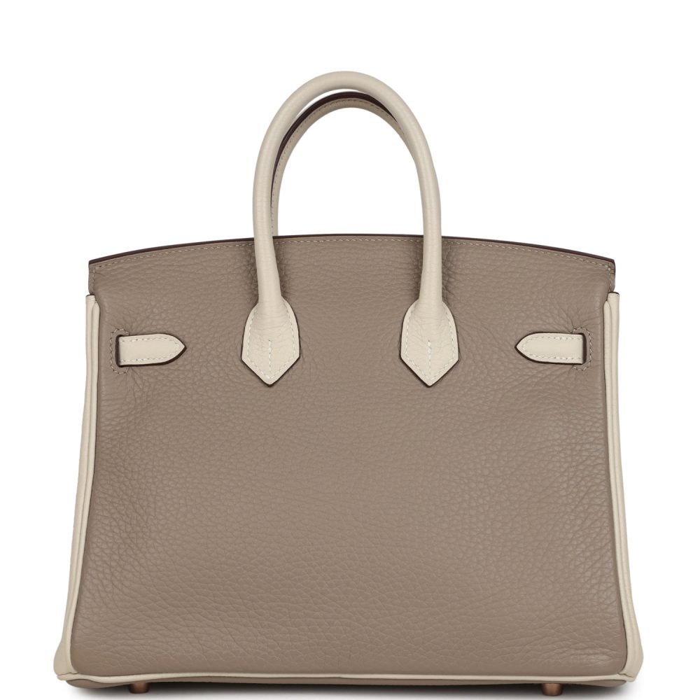 Hermes Special Order (HSS) Birkin 25 Gris Tourterelle and Craie Clemence Rose Gold Hardware - Image 4
