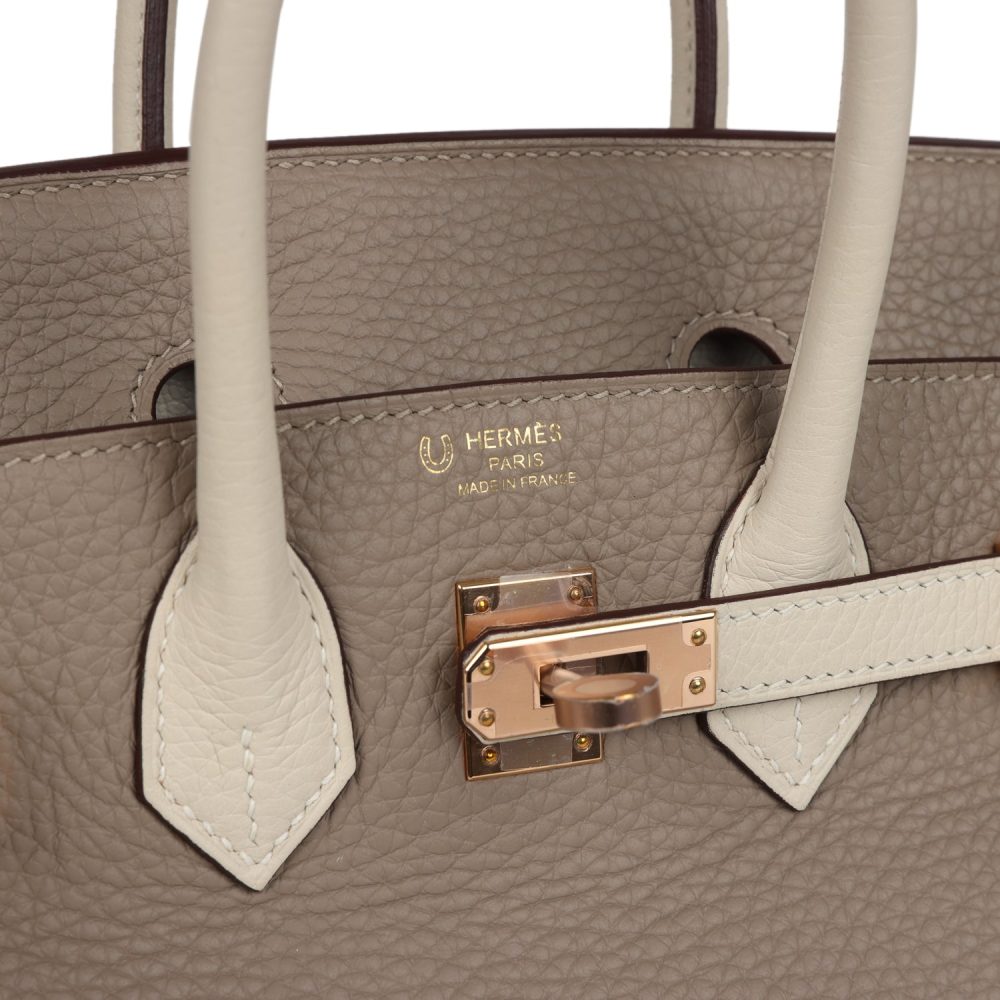 Hermes Special Order (HSS) Birkin 25 Gris Tourterelle and Craie Clemence Rose Gold Hardware - Image 7