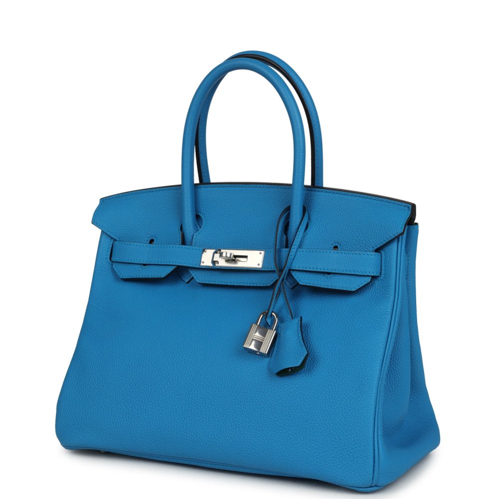 Pre-owned Hermes Birkin 30 Bleu Zanzibar Verso Togo Palladium Hardware - Image 5