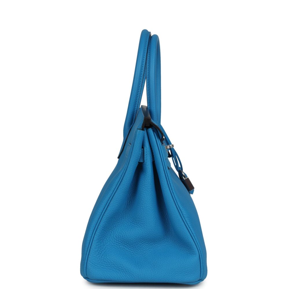 Pre-owned Hermes Birkin 30 Bleu Zanzibar Verso Togo Palladium Hardware - Image 3