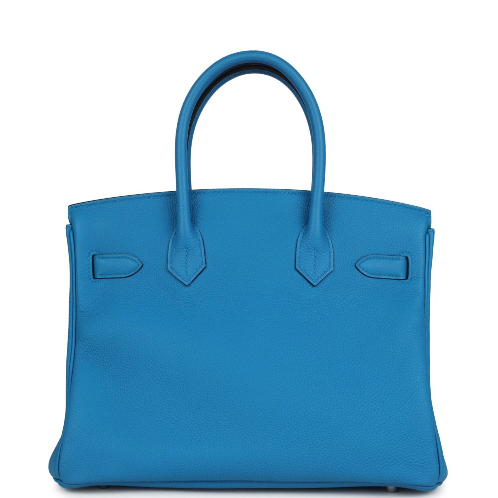 Pre-owned Hermes Birkin 30 Bleu Zanzibar Verso Togo Palladium Hardware - Image 4