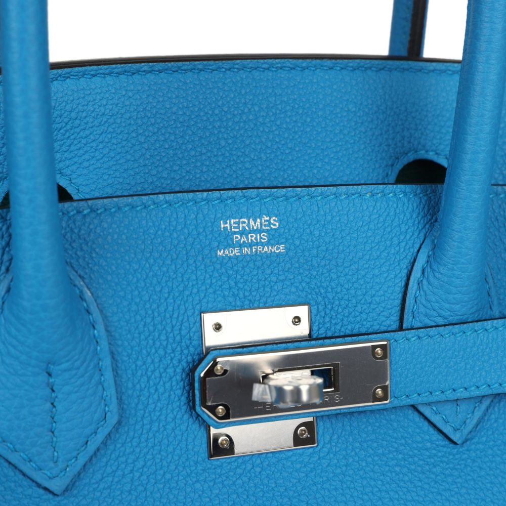 Pre-owned Hermes Birkin 30 Bleu Zanzibar Verso Togo Palladium Hardware - Image 7