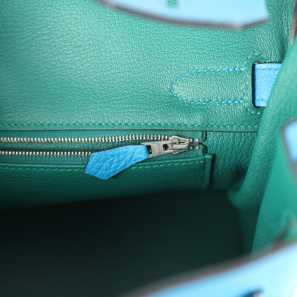 Pre-owned Hermes Birkin 30 Bleu Zanzibar Verso Togo Palladium Hardware - Image 9