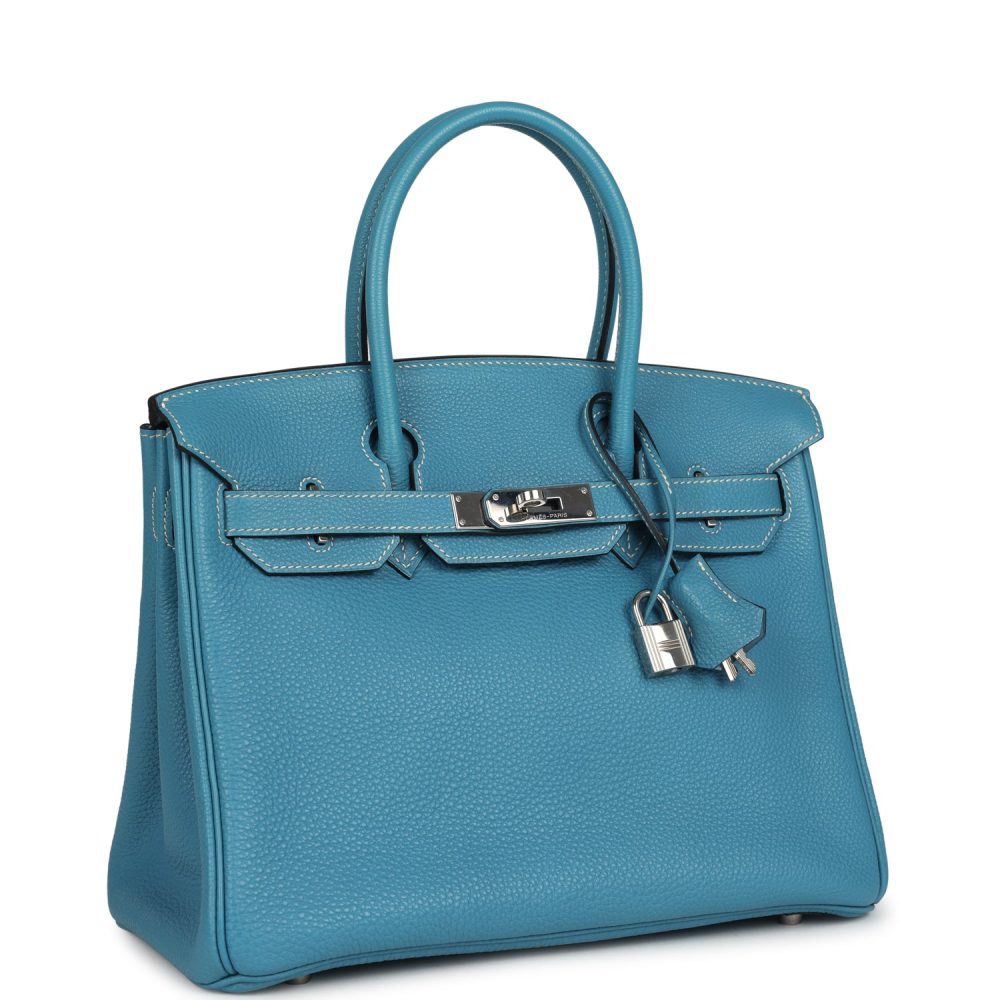 Vintage Hermes Birkin 30 Blue Jean Clemence Palladium Hardware - Image 2