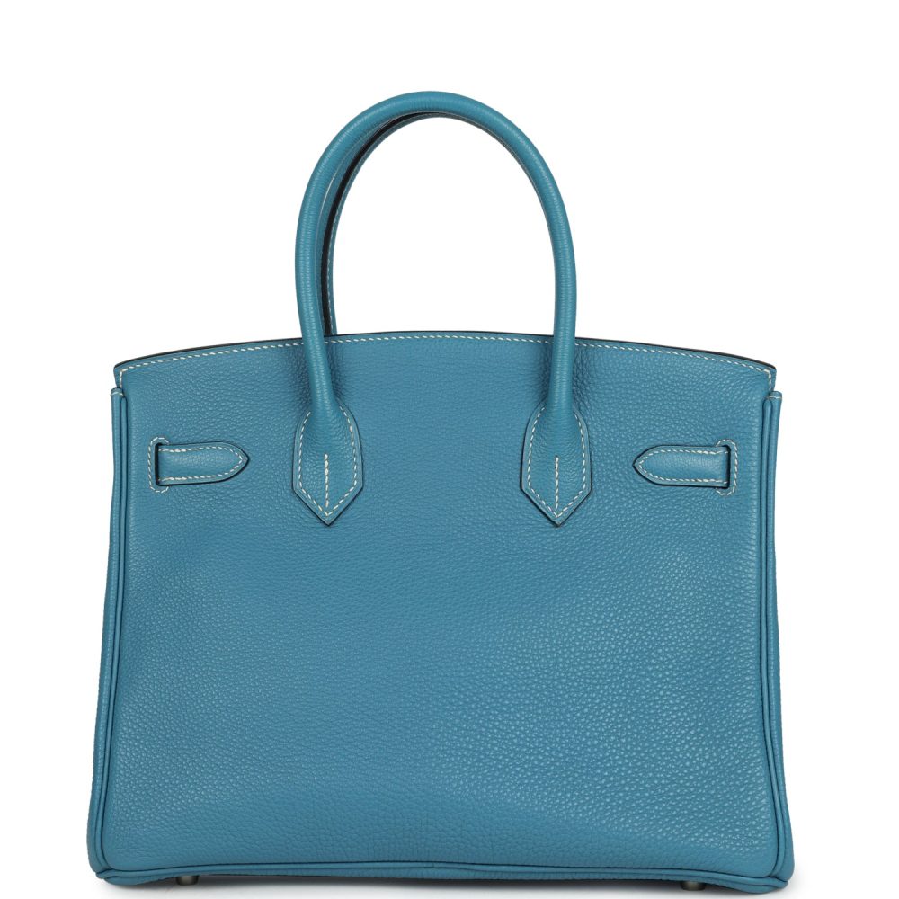 Vintage Hermes Birkin 30 Blue Jean Clemence Palladium Hardware - Image 4