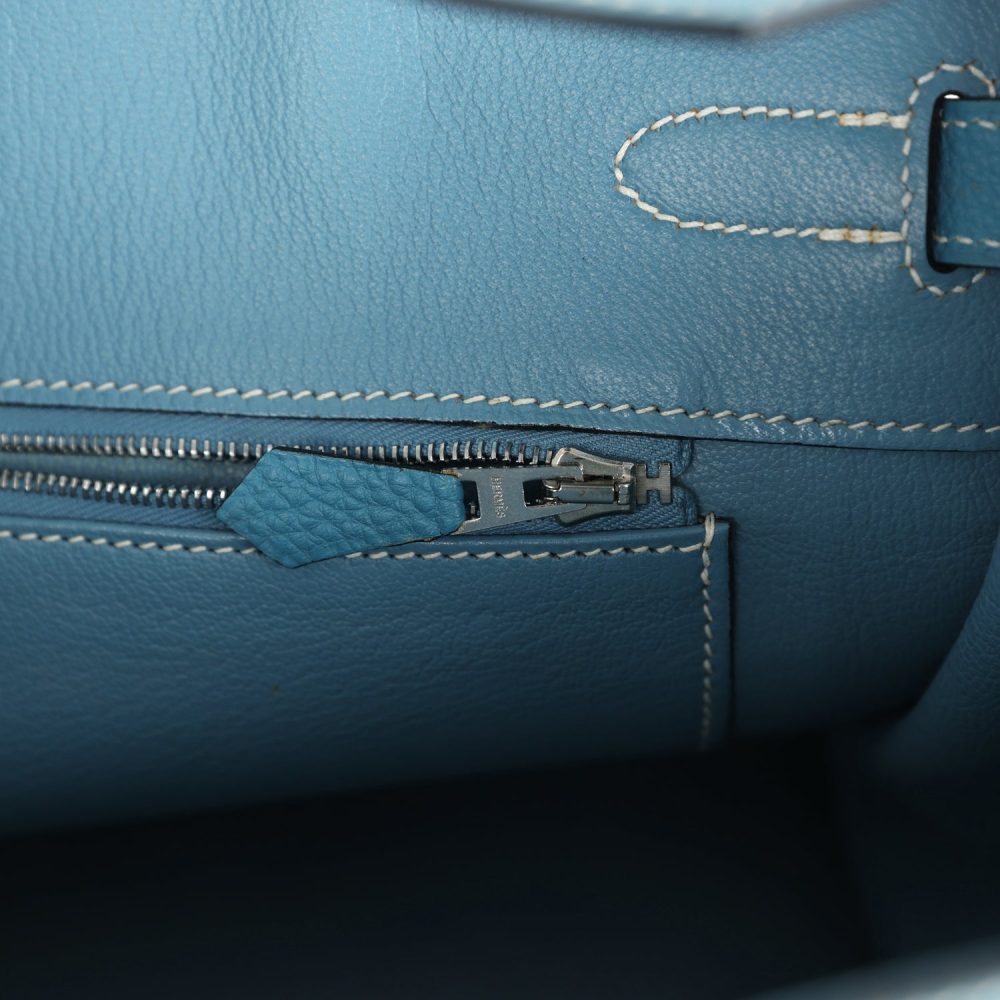 Vintage Hermes Birkin 30 Blue Jean Clemence Palladium Hardware - Image 9