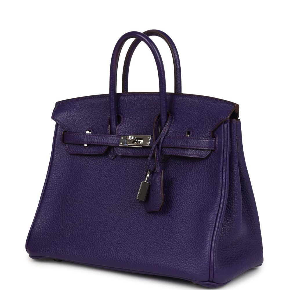 Pre-owned Hermes Birkin 25 Iris Togo Palladium Hardware - Image 5