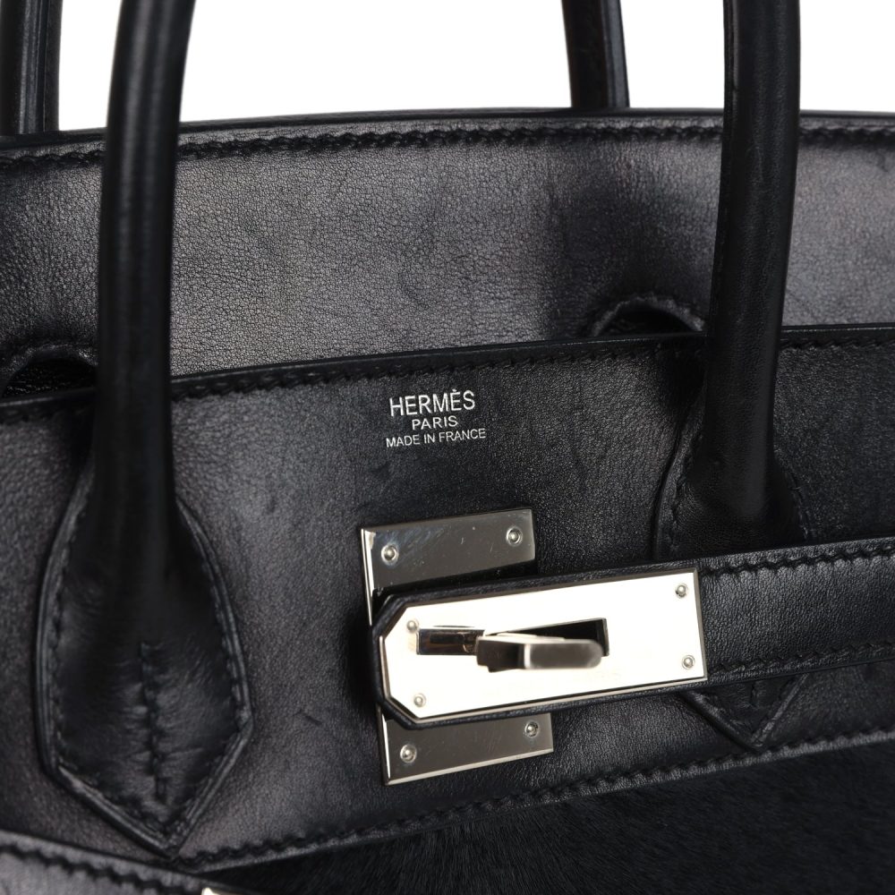 Pre-owned Hermes Birkin 28 HAC Black Evercalf and Troika Palladium Hardware - Image 7