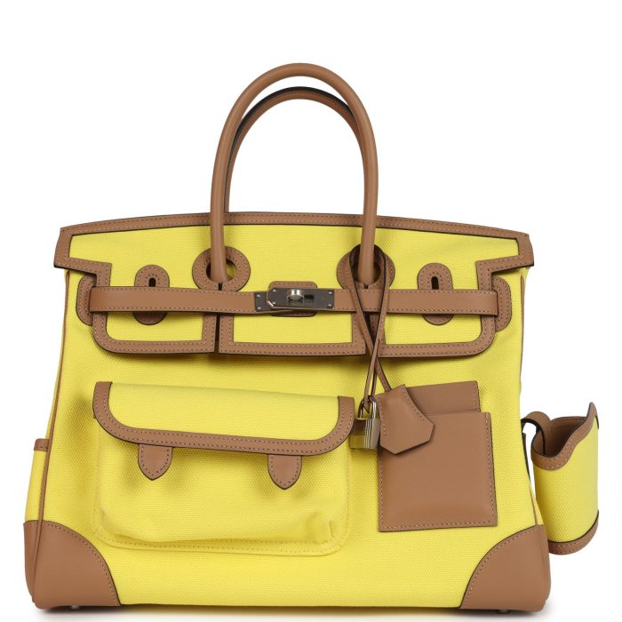 Hermes Birkin Cargo 35 Jaune Citron Toile and Chai Swift Palladium Hardware