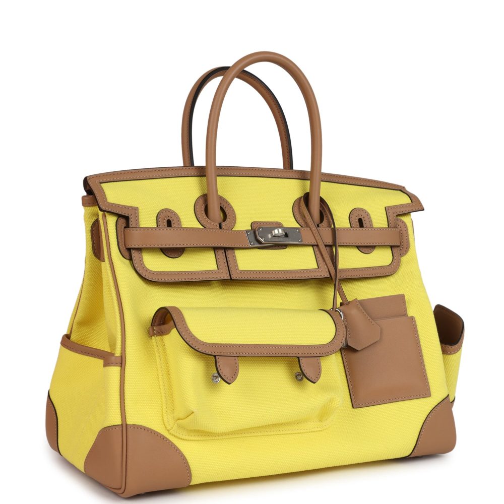 Hermes Birkin Cargo 35 Jaune Citron Toile and Chai Swift Palladium Hardware - Image 2
