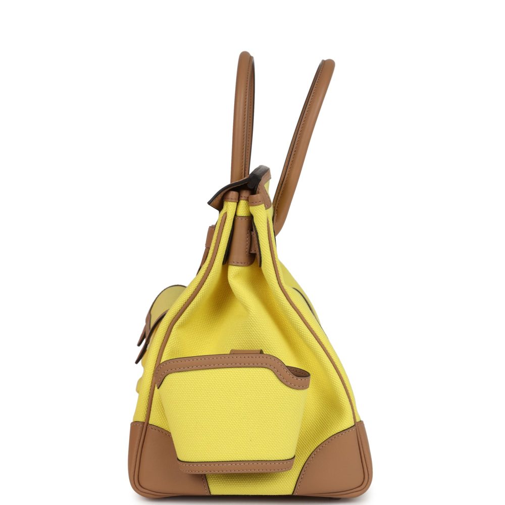 Hermes Birkin Cargo 35 Jaune Citron Toile and Chai Swift Palladium Hardware - Image 3