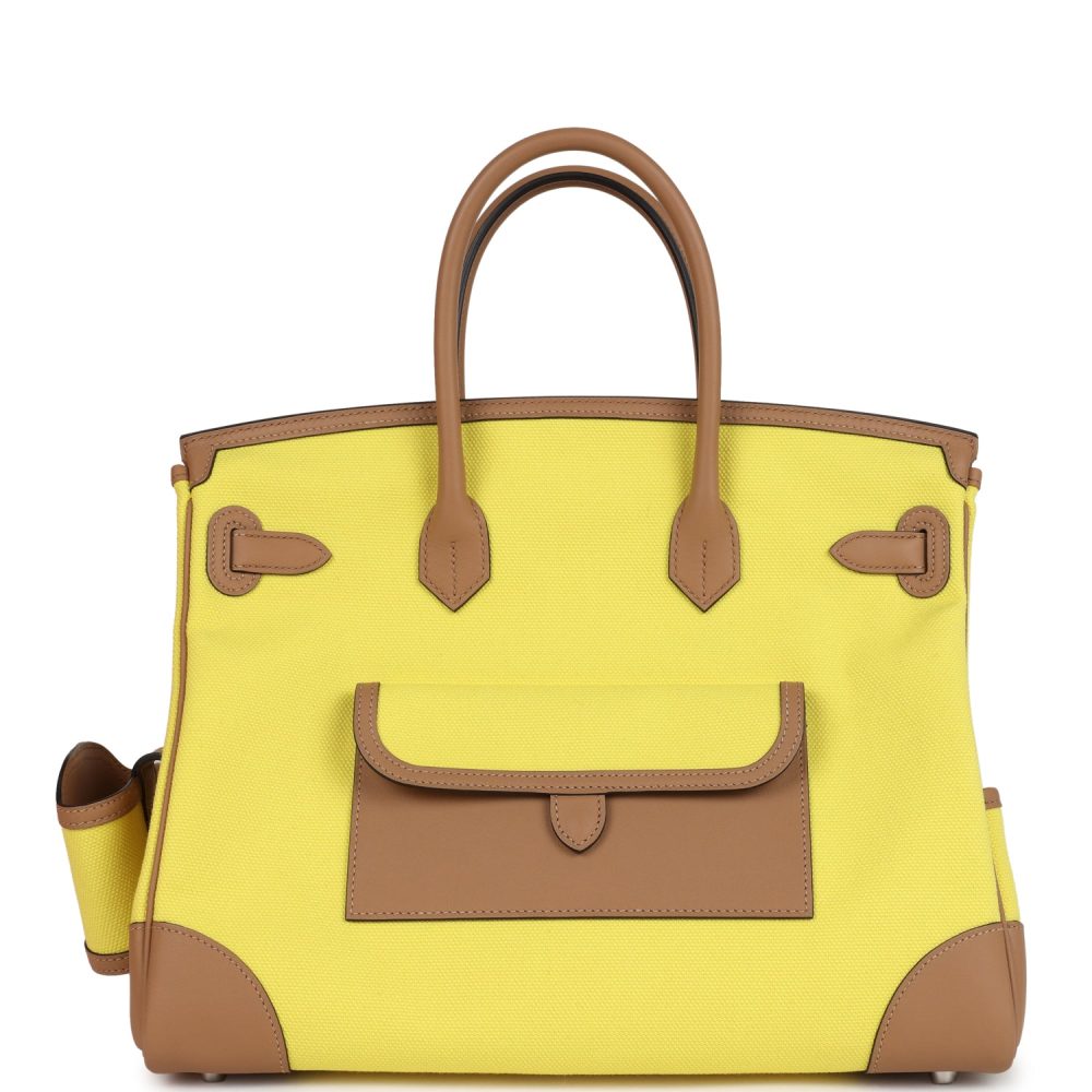 Hermes Birkin Cargo 35 Jaune Citron Toile and Chai Swift Palladium Hardware - Image 4