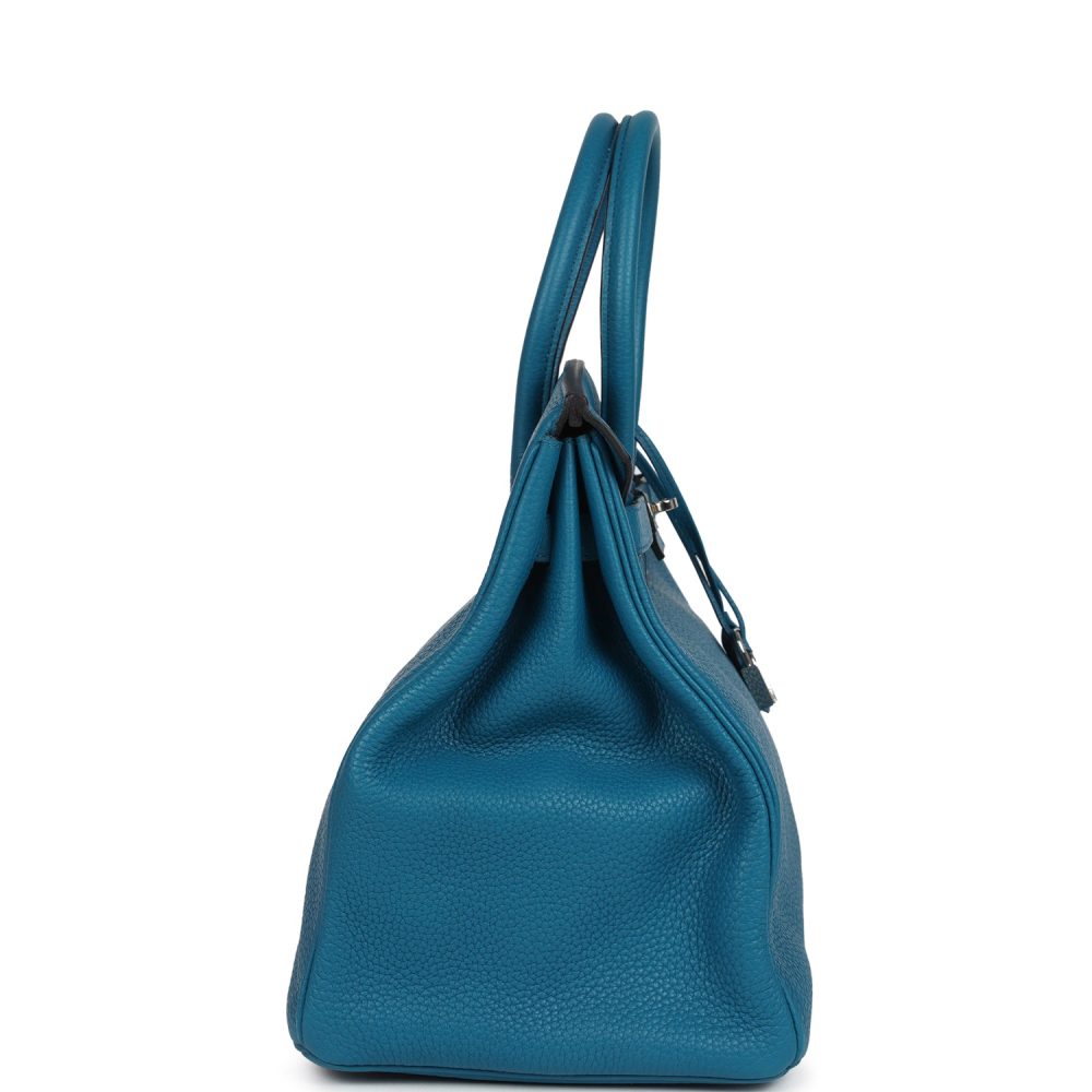Pre-owned Hermes Birkin 35 Bleu Izmir Verso Clemence Palladium Hardware - Image 3