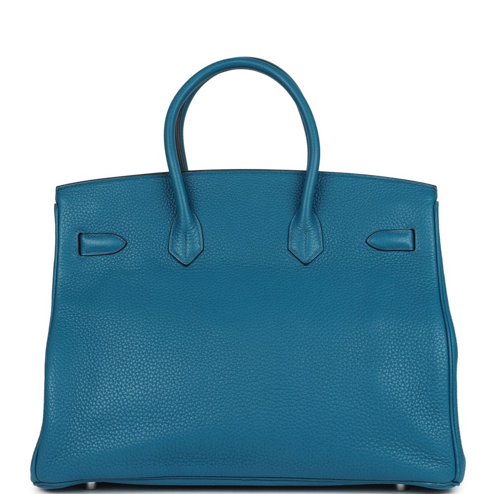 Pre-owned Hermes Birkin 35 Bleu Izmir Verso Clemence Palladium Hardware - Image 4