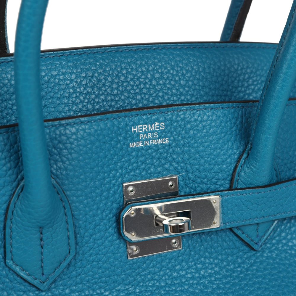 Pre-owned Hermes Birkin 35 Bleu Izmir Verso Clemence Palladium Hardware - Image 7
