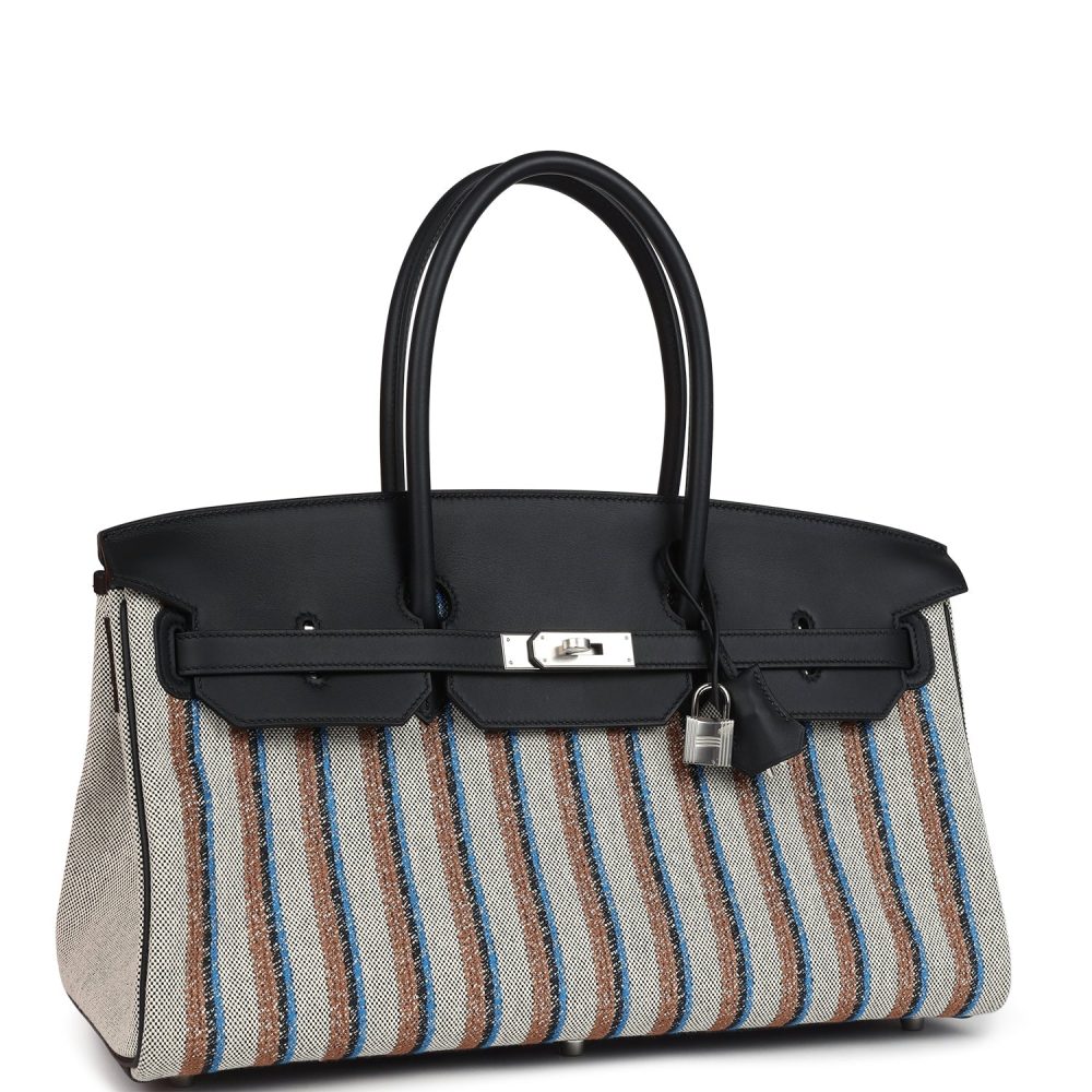 Hermes Shoulder Birkin Light 39 Multicolor Toile and Black Swift Palladium Hardware - Image 2